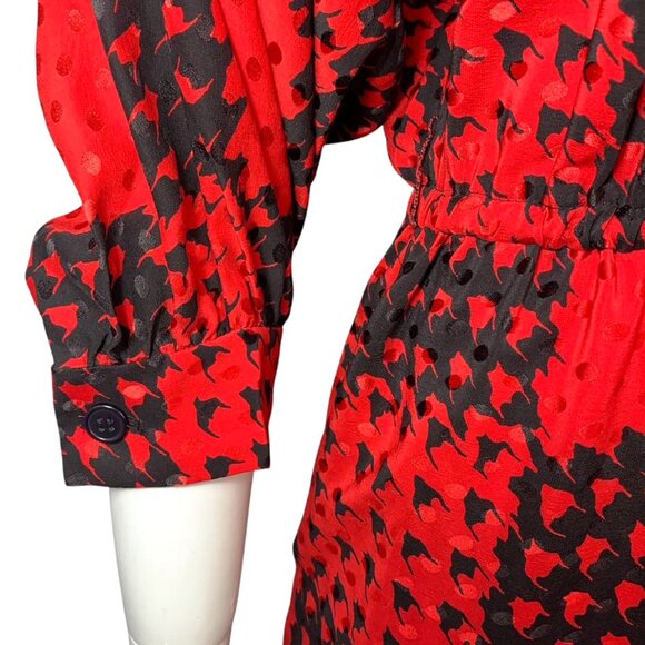 VINTAGE 1980's Albert Capraro Silk Checkered Houndstooth Dress - Picture 6 of 8